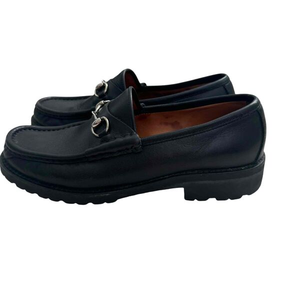 Gucci Black Leather Horsebit Lug Sole Loafers Silver Bit Detail Preppy Designer - Picture 4 of 13